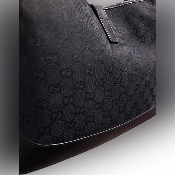 Vintage Gucci Jackie Black Monogram Logo Canvas Leather Luxe Shoulder Bag Purse - Picture 8 of 16